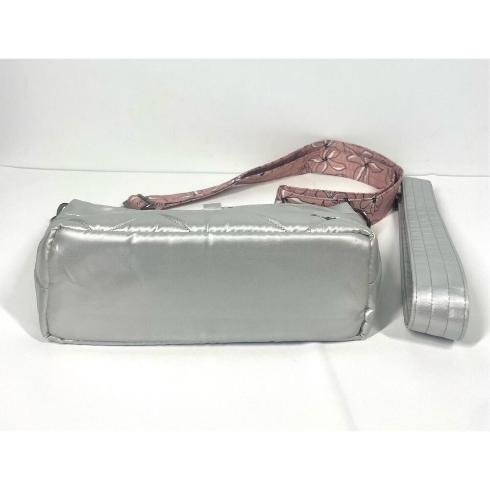 Lug Flare 2 Metallic Silver Convertible Crossbody Bag 2 Straps Floral Silver - Picture 9 of 9